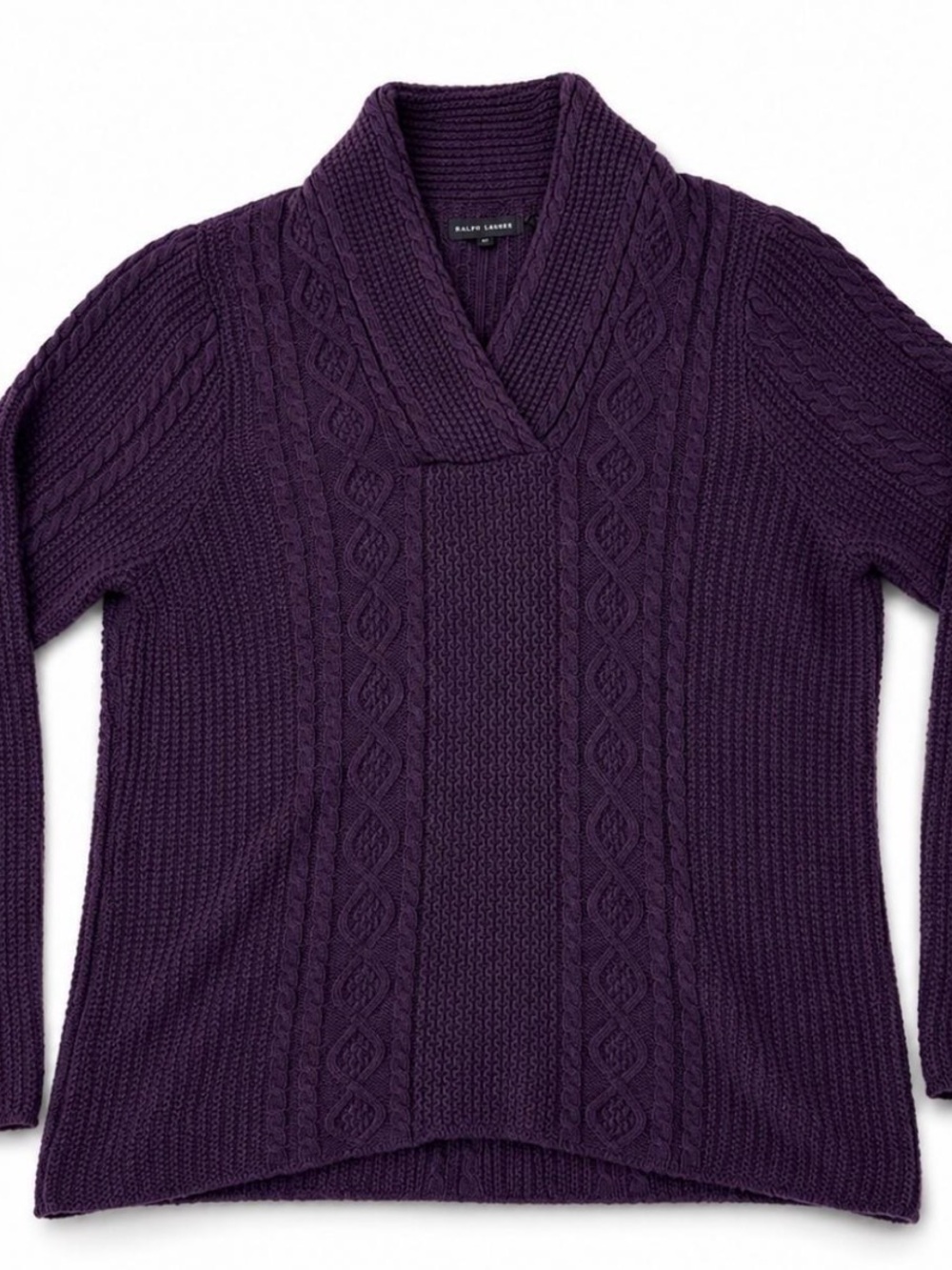 Jeanne Pierre Women’s Purple Cable Knit Shawl Collar Sweater – Size Medium